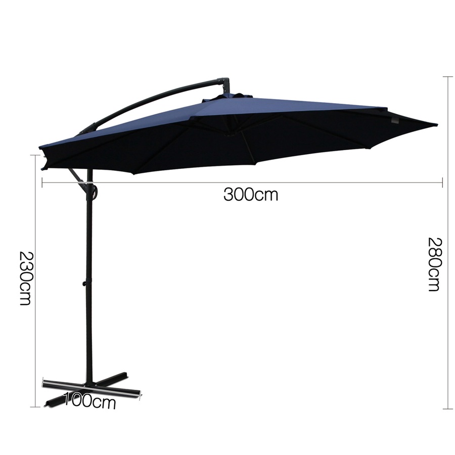 InstaHut 3m Outdoor Umbrella Cantilever Beach Garden Patio Navy