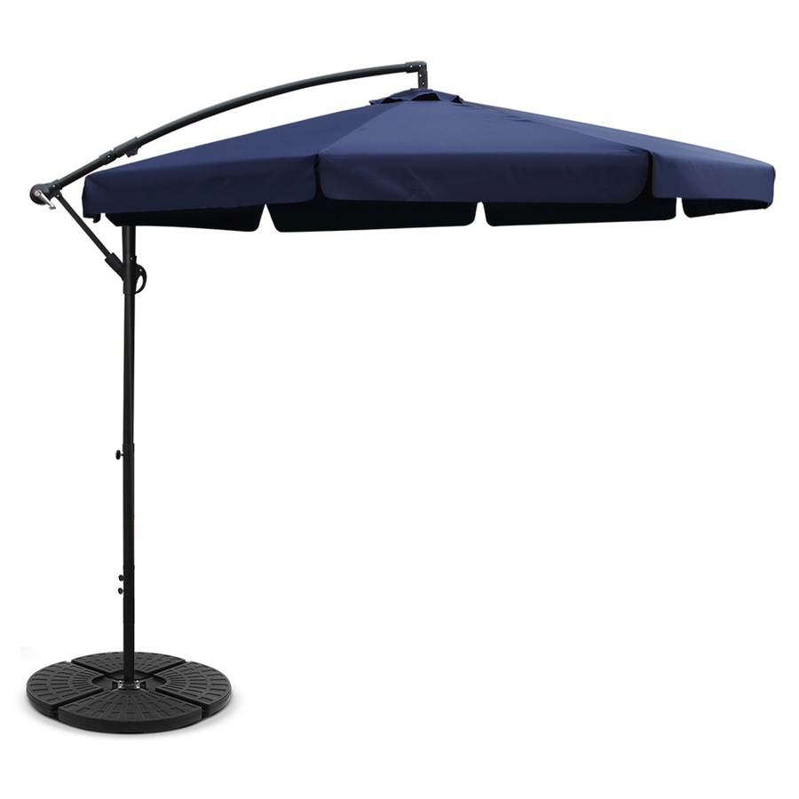 InstaHut Outdoor Umbrella Beach Garden Umbrellas 3-Metre Wide Navy With Base
