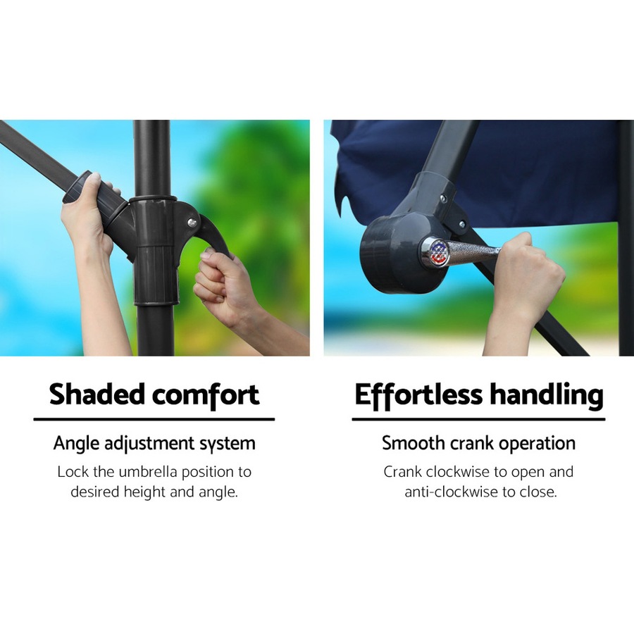 InstaHut Outdoor Umbrella Beach Garden Umbrellas 3-Metre Wide Navy With Base