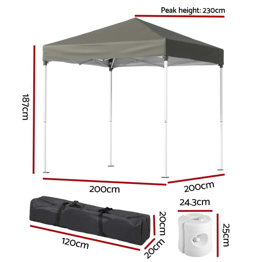 2x2m Gazebo w/ Base Pods InstaHut Outdoor Patio Garden Marquee Shade Grey