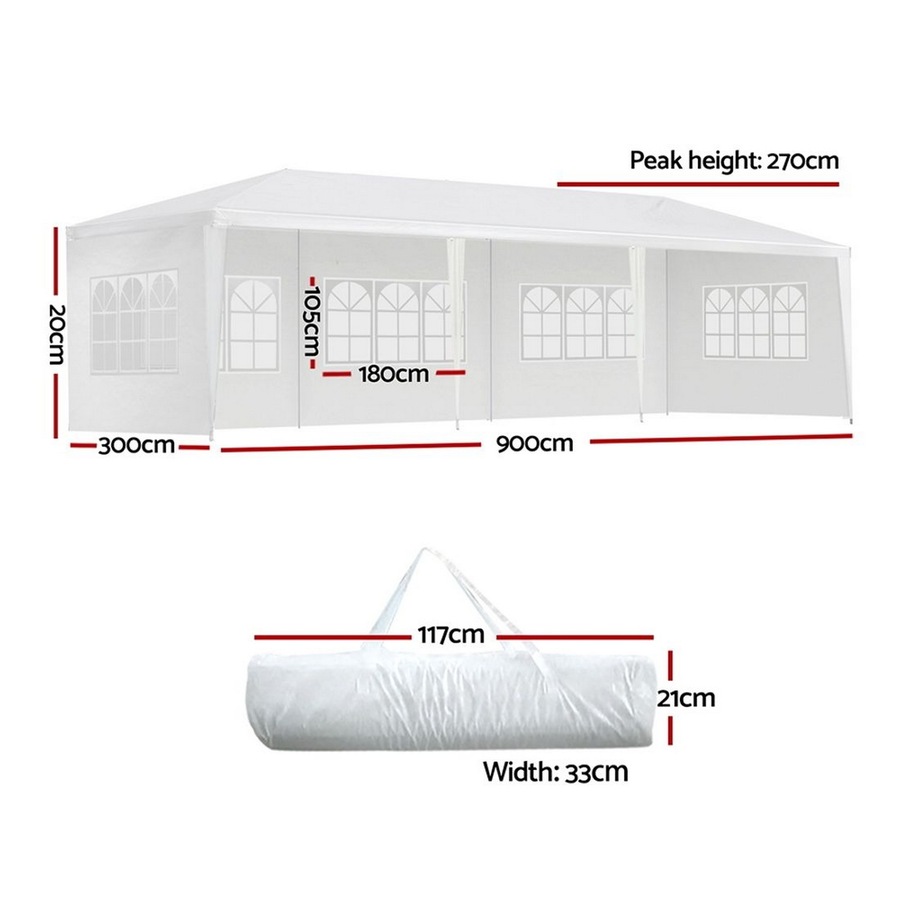 InstaHut 3x9m Gazebo Marquee Wedding Party Tent Outdoor Camping Side Wall Canopy 5 Panel White