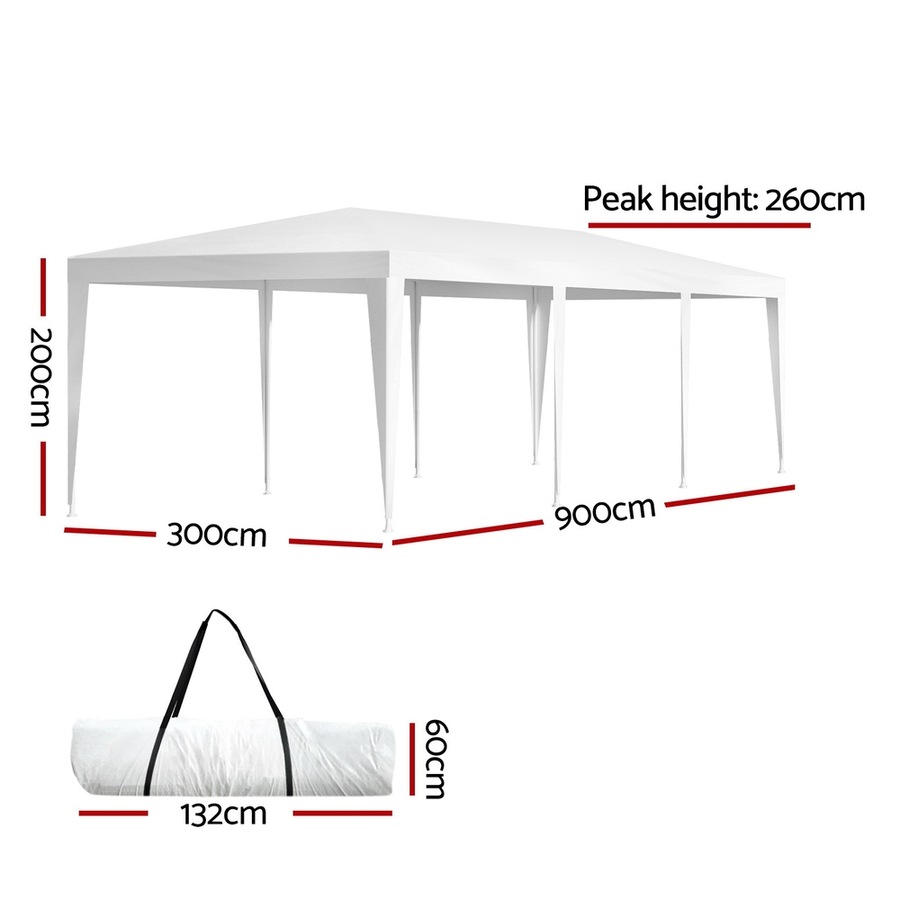 3x9m Gazebo InstaHut Wedding Party Marquee Tent Outdoor Event Camping Canopy Shade White