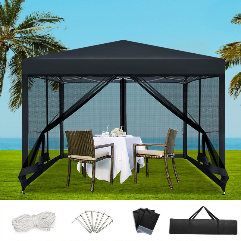 Buy Instahut Gazebo Pop Up Marquee 3x3m Wedding Party Outdoor Camping Tent  Canopy Shade Mesh Wall Black - MyDeal