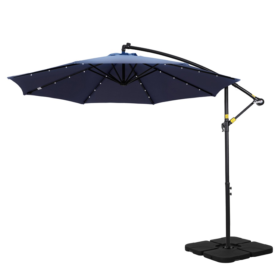 InstaHut Outdoor Umbrella 3M Cantilever Beach LED w/Base Garden Shade Patio Navy