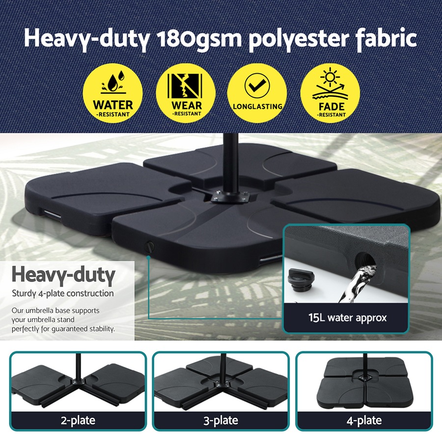 InstaHut Outdoor Umbrella 3M Cantilever Beach LED w/Base Garden Shade Patio Navy