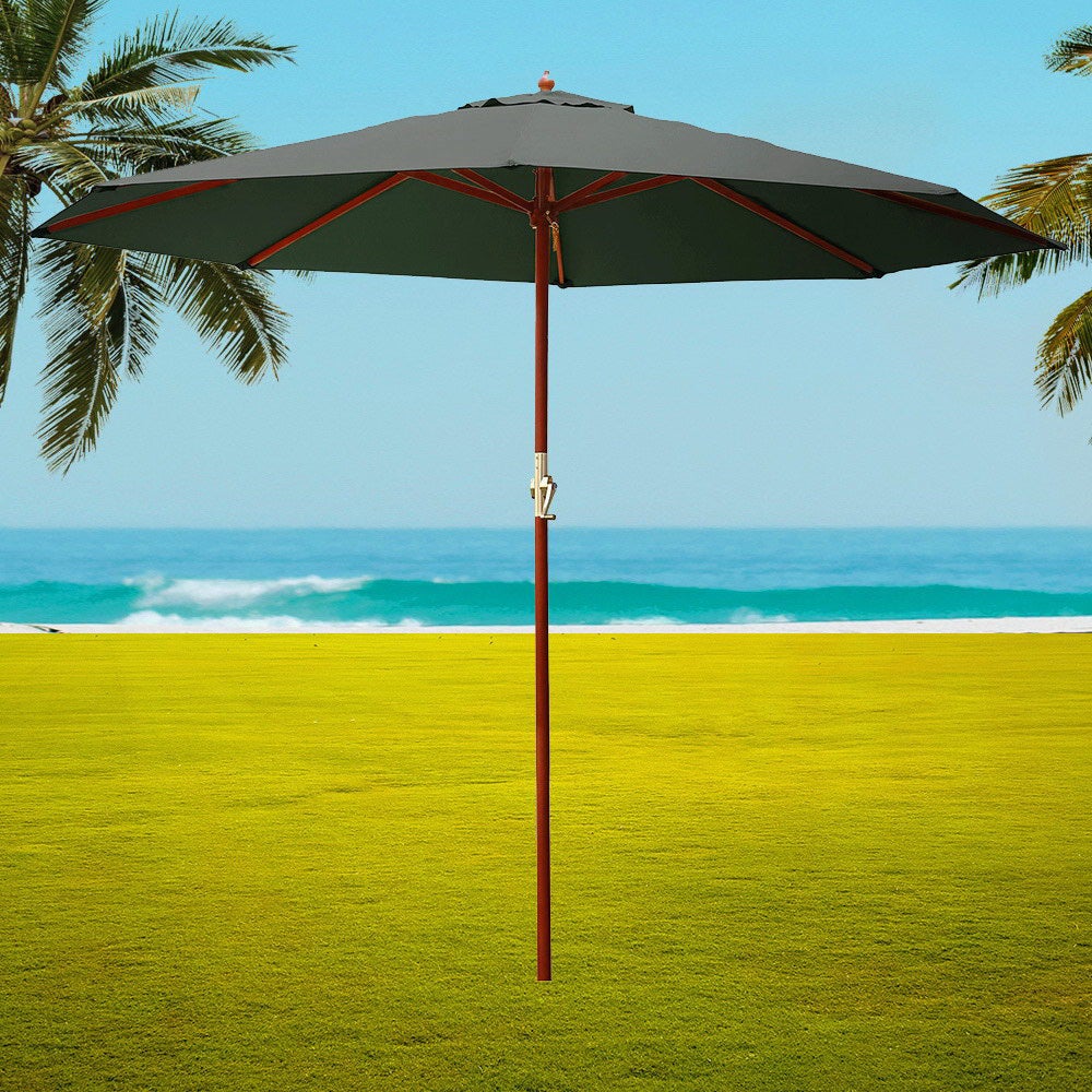Instahut 3M Umbrella Beach Outdoor Umbrellas Pole Stand Protective Cover Beach Garden Deck Charcoal