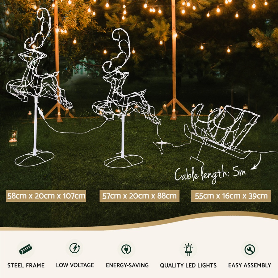 1X Christmas Lights Reindeer Sleigh 120 LED Decorations Jingle Jollys