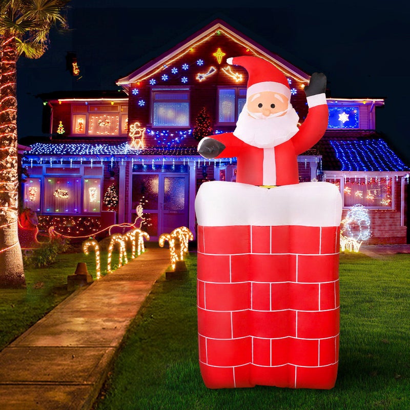 Inflatable Christmas Santa Pop Up Chimney LED Lights XMAS