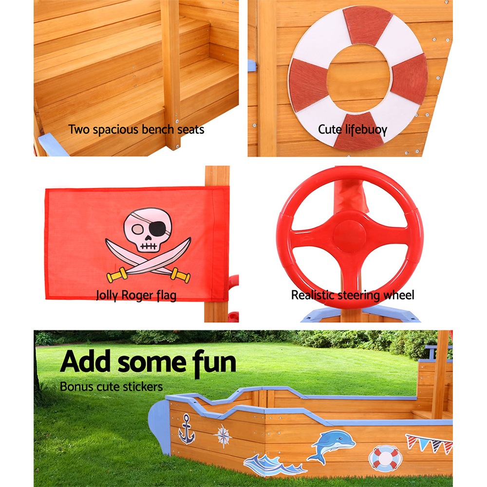 Keezi Kids Boat Sandpit Wooden Outdoor Play Sand Pit Toys Box Children