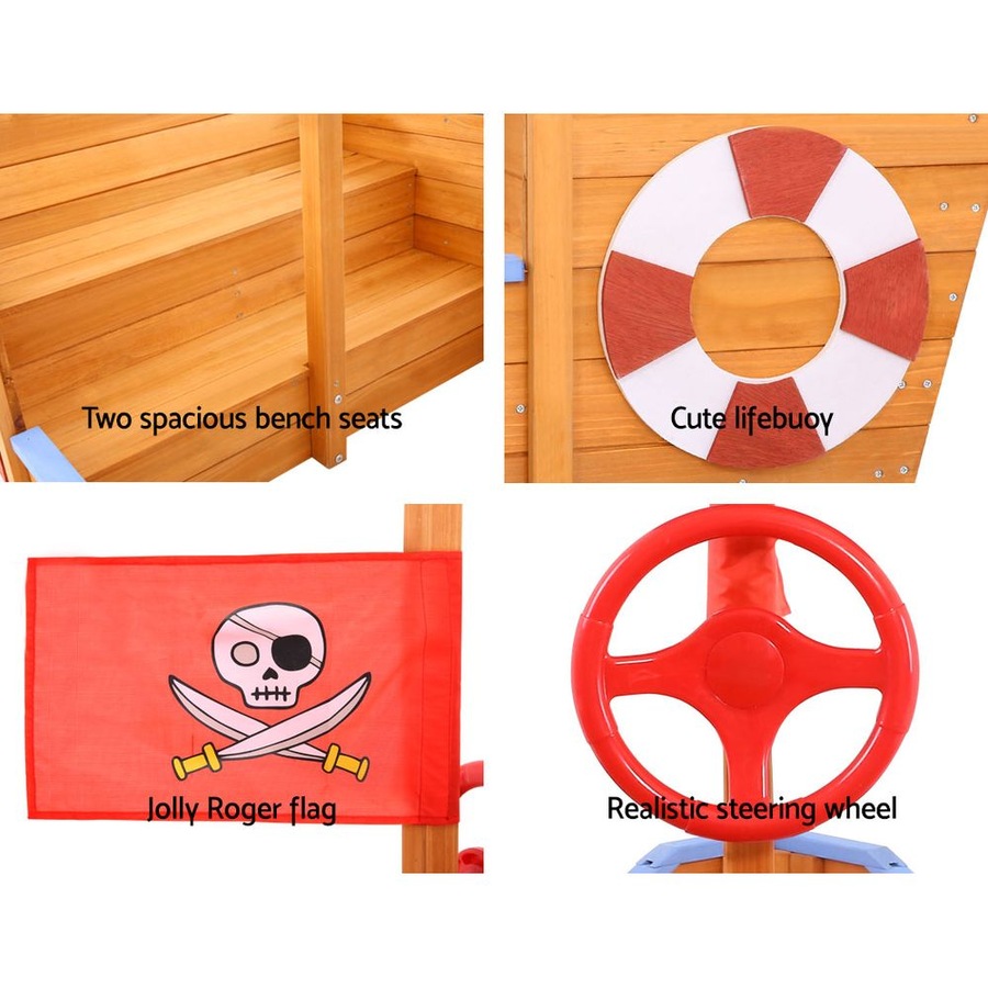 Keezi Kids Boat Sandpit Wooden Outdoor Play Sand Pit Toys Box Canopy Children