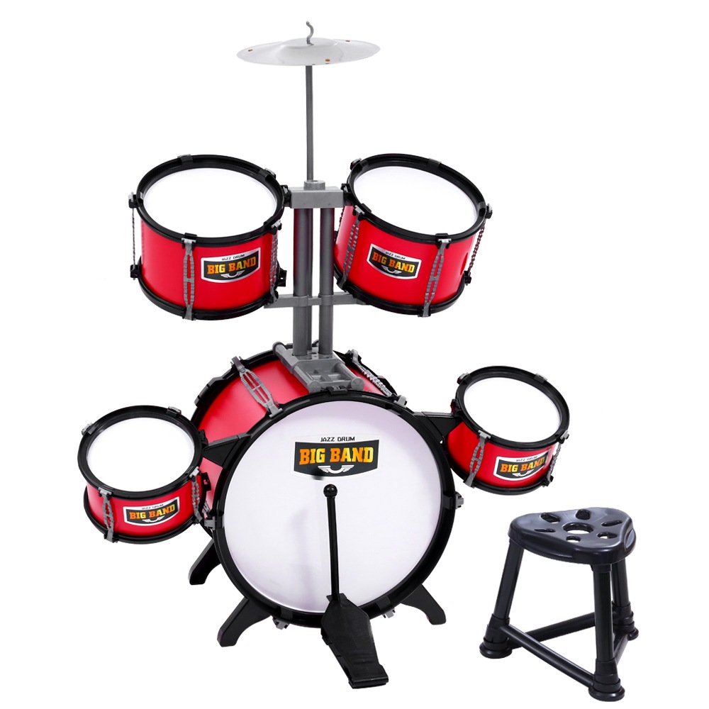 Keezi Kids Pretend Play 7 Drum Set Junior Drums Kit Musical Play Toys Childrens Mini Big Band