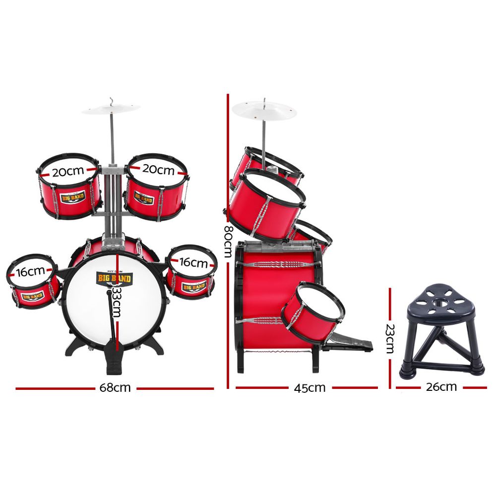 Keezi Kids Pretend Play 7 Drum Set Junior Drums Kit Musical Play Toys Childrens Mini Big Band