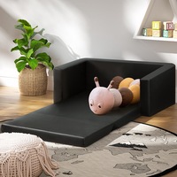 2 Seater Keezi Kids Sofa Children Flip Open Couch PU Leather Armchair Black