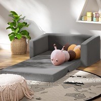 2 Seater Keezi Kids Sofa Children Flip Open Couch Velvet Armchair Grey