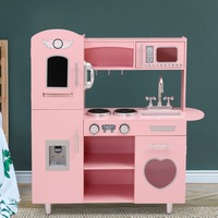 1X Keezi Kids Kitchen Play Set Wooden Pretend Toys Cooking Children Storage Pink