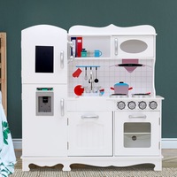 1X Keezi Kids Kitchen Play Set Wooden Pretend Toys Cooking Children Storage White
