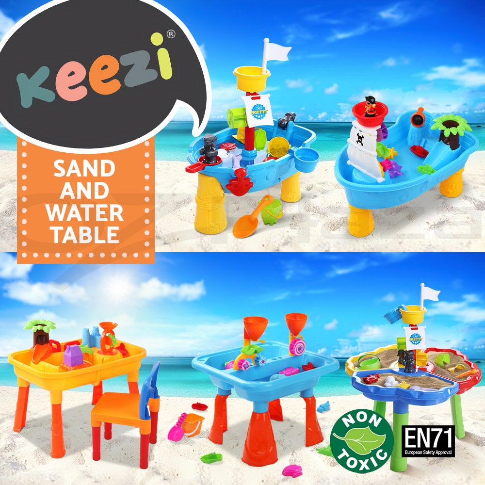 Keezi Kids Sandpit Pretend Play Sand and Water Table Sand Pit Outdoor Beach Toys
