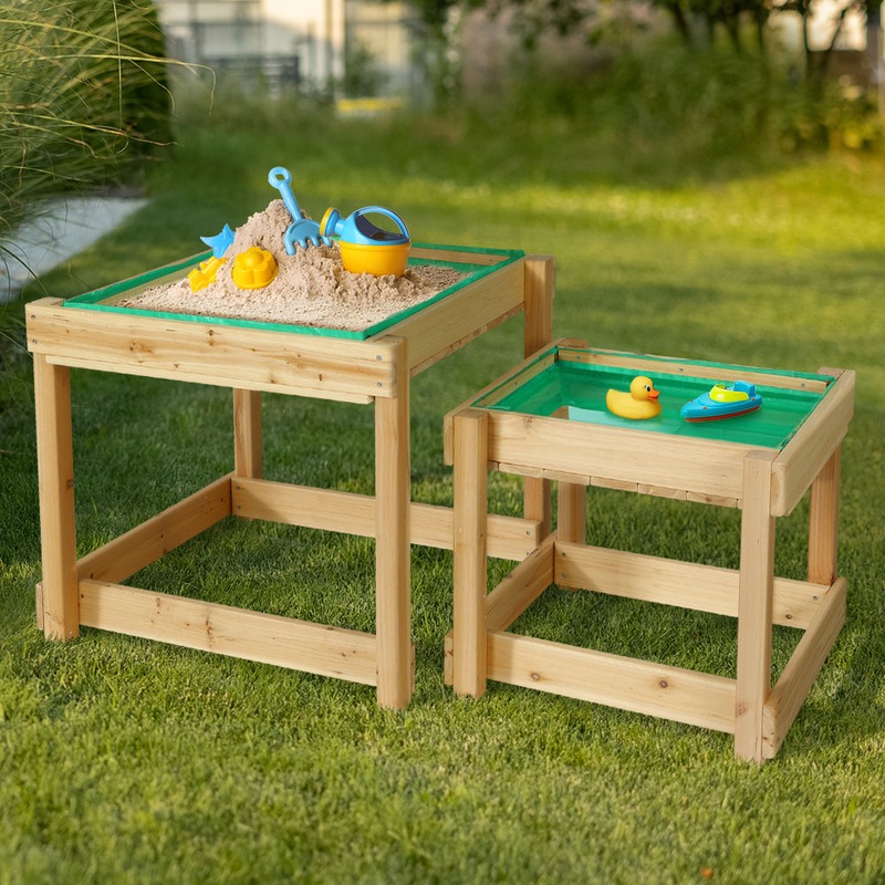 Buy Keezi Kids Sandpit Sand and Water Wooden Table with Cover Outdoor Sand Pit Toys MyDeal
