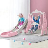Keezi Kids 170cm Slide Swing Set with Basketball Hoop Outdoor Playground PlaySet Pink