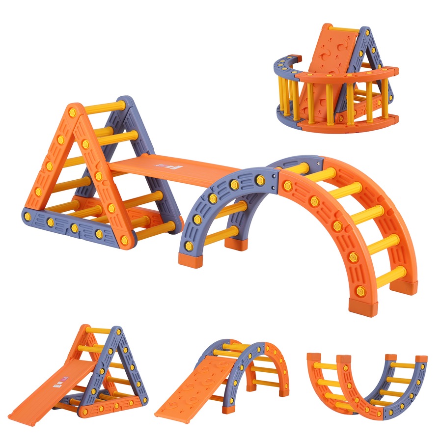 Keezi Kids Climbing Frame Set Indoor Outdoor Toddler Toys Pikler Triangle Climber With Arch Orange