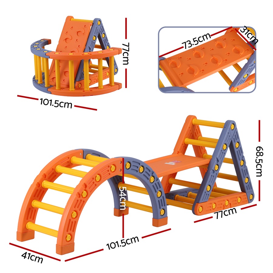 Keezi Kids Climbing Frame Set Indoor Outdoor Toddler Toys Pikler Triangle Climber With Arch Orange