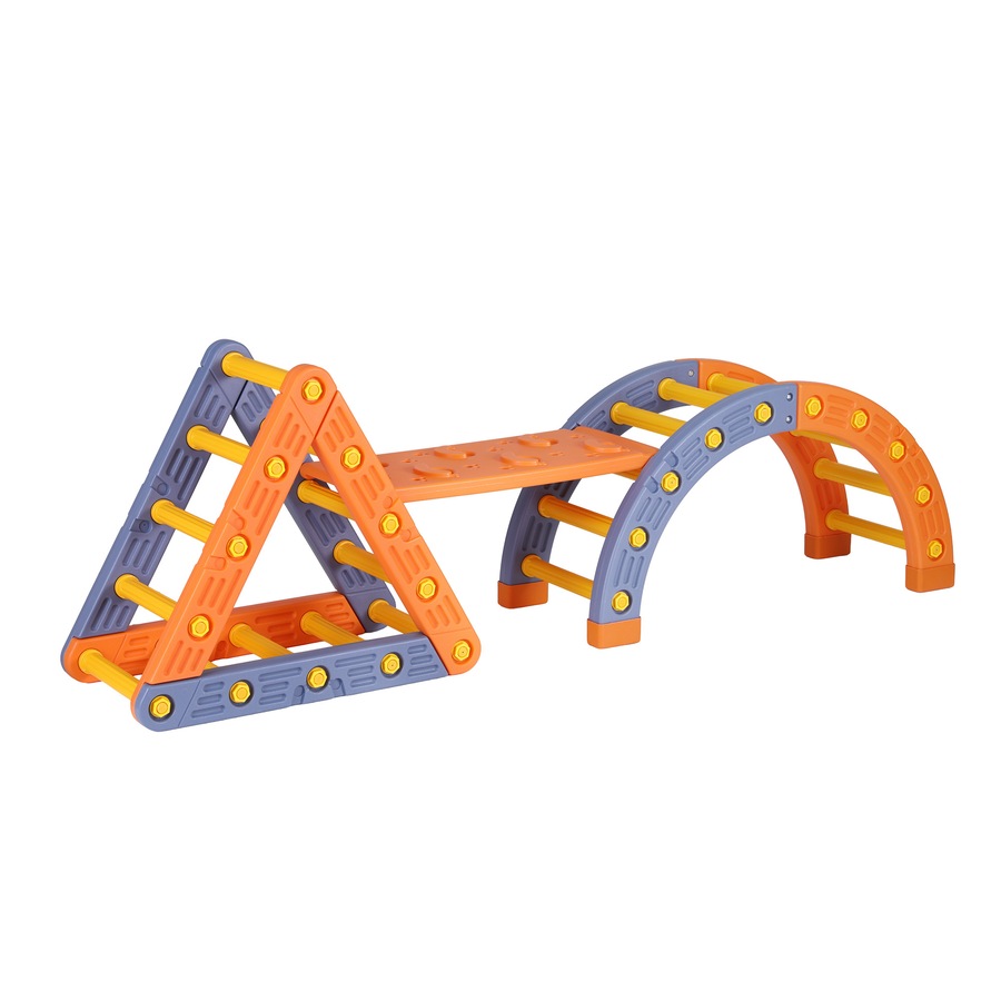 Keezi Kids Climbing Frame Set Indoor Outdoor Toddler Toys Pikler Triangle Climber With Arch Orange