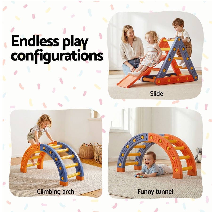Keezi Kids Climbing Frame Set Indoor Outdoor Toddler Toys Pikler Triangle Climber With Arch Orange