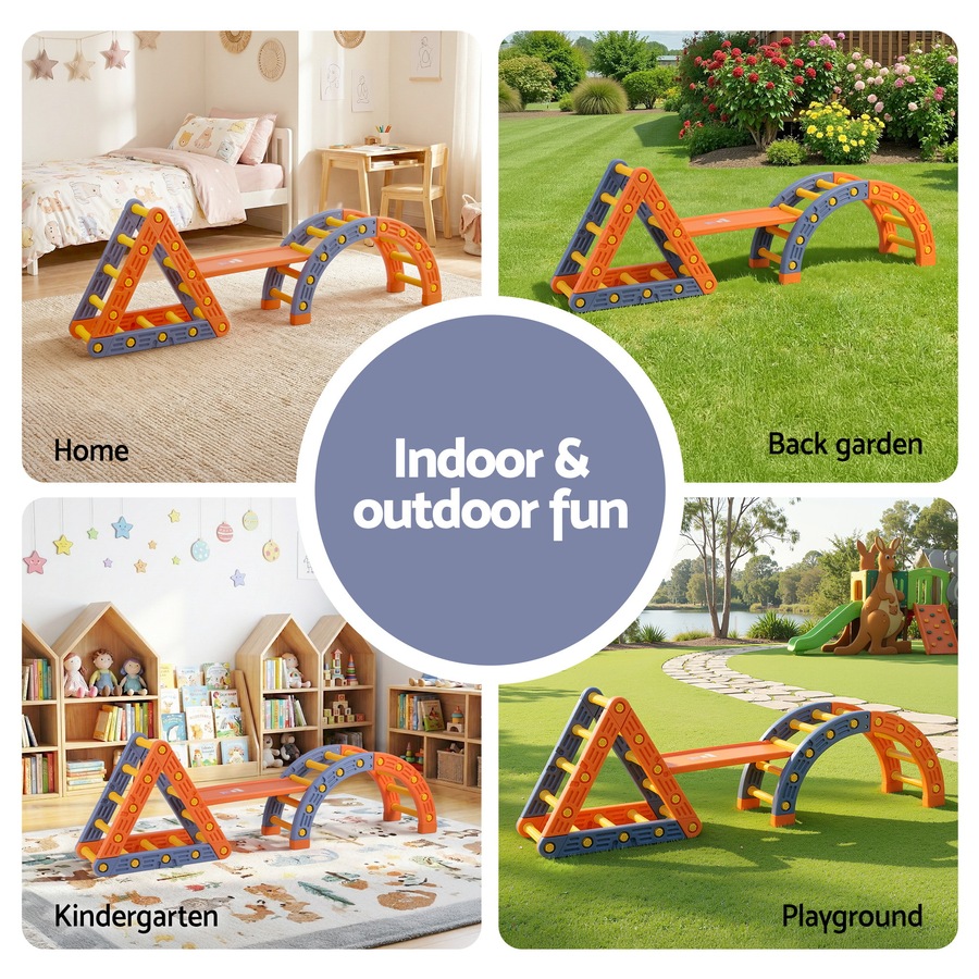 Keezi Kids Climbing Frame Set Indoor Outdoor Toddler Toys Pikler Triangle Climber With Arch Orange