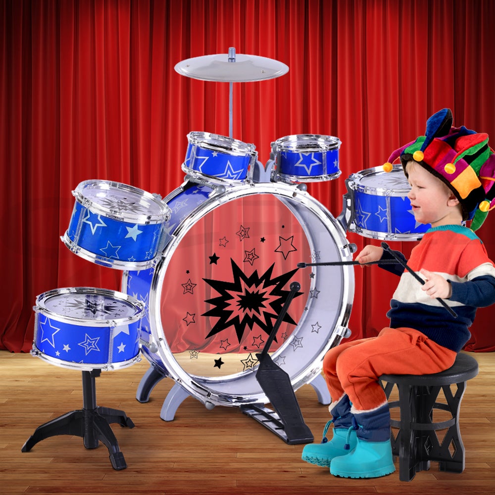 Keezi Kids Pretend Play 6 Drum Set Junior Drums Kit Musical Play Toys Childrens