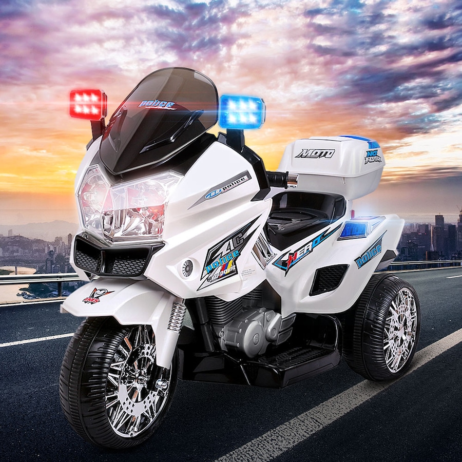6V Kids Ride On Cars Rigo Electric Patrol Police Motorbike S1K White