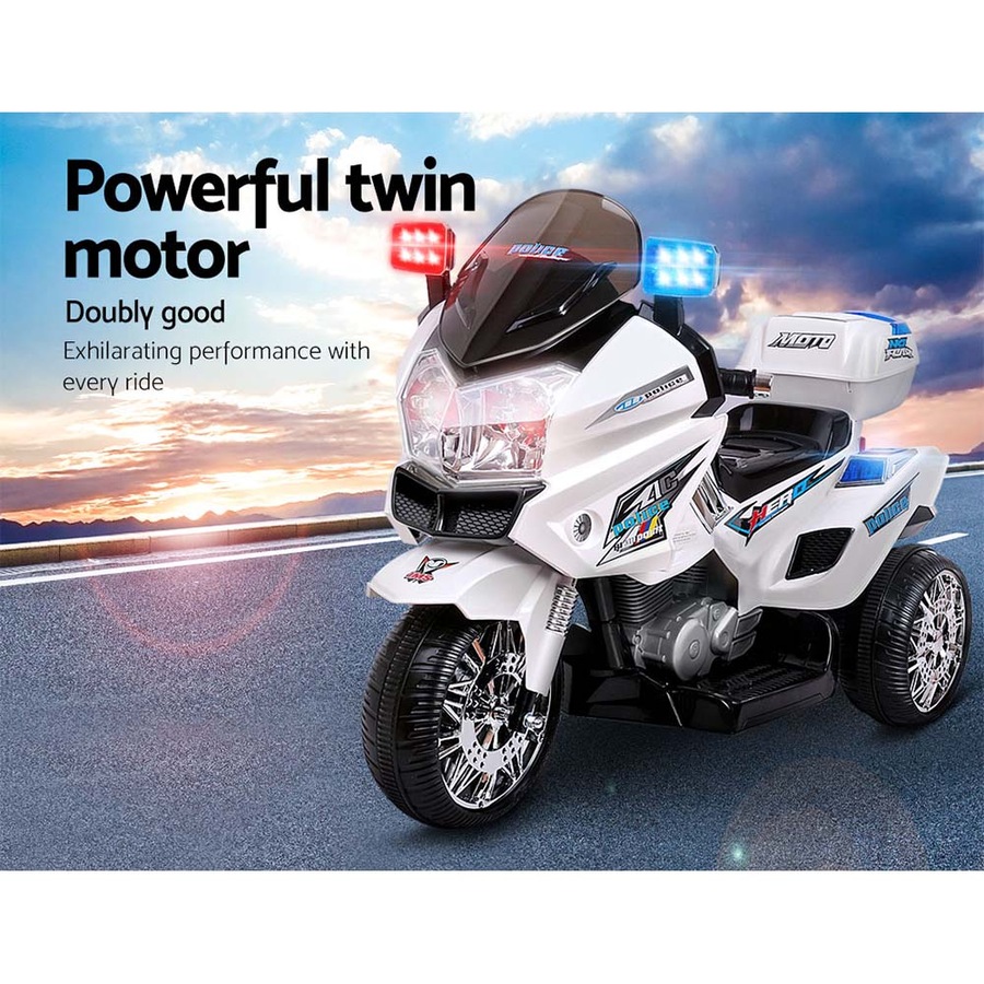 6V Kids Ride On Cars Rigo Electric Patrol Police Motorbike S1K White