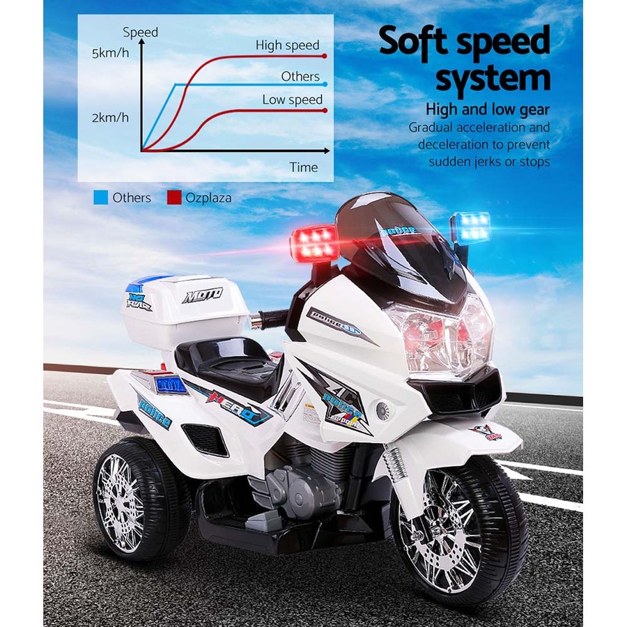6V Kids Ride On Cars Rigo Electric Patrol Police Motorbike S1K White