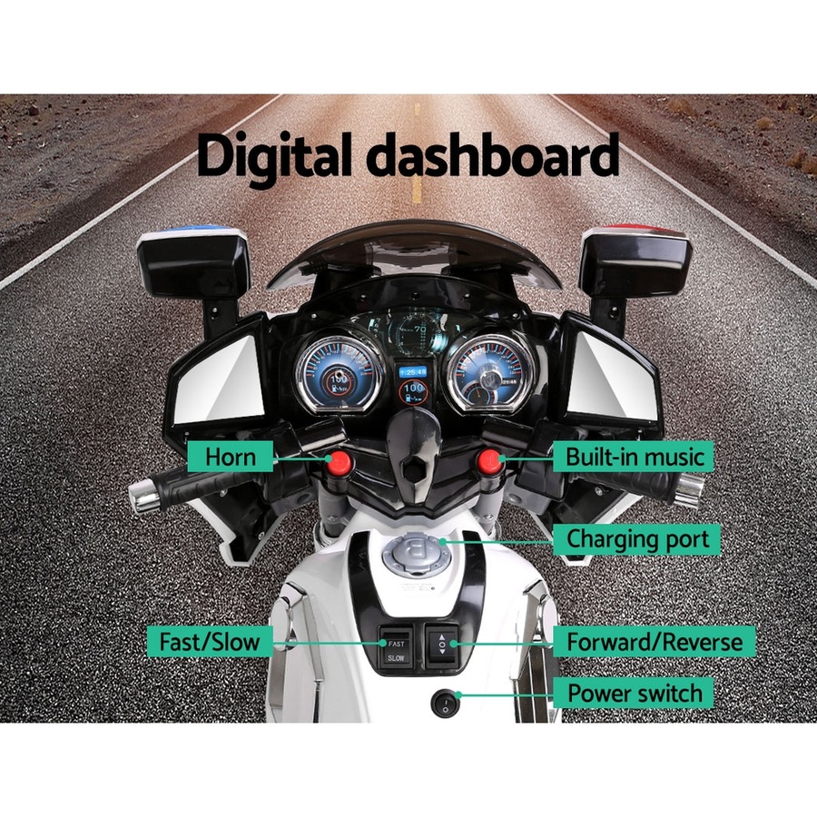 6V Kids Ride On Cars Rigo Electric Patrol Police Motorbike S1K White