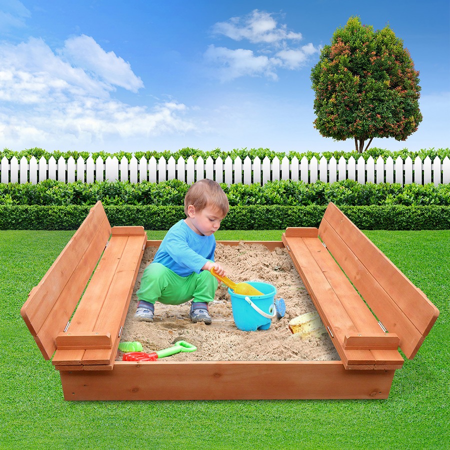 Keezi Kids Sandpit Toys Large Square Sand Pit Box Wooden Outdoor Play