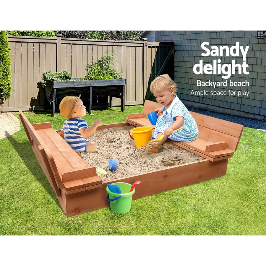 Keezi Kids Sandpit Toys Large Square Sand Pit Box Wooden Outdoor Play