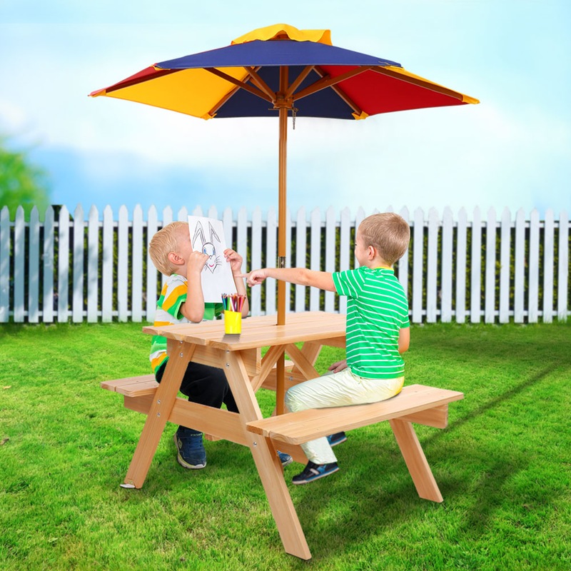 Childrens Picnic Bench With Umbrella Keezi Kids Picnic Table Bench Set Umbrella Children Wooden Outdoor