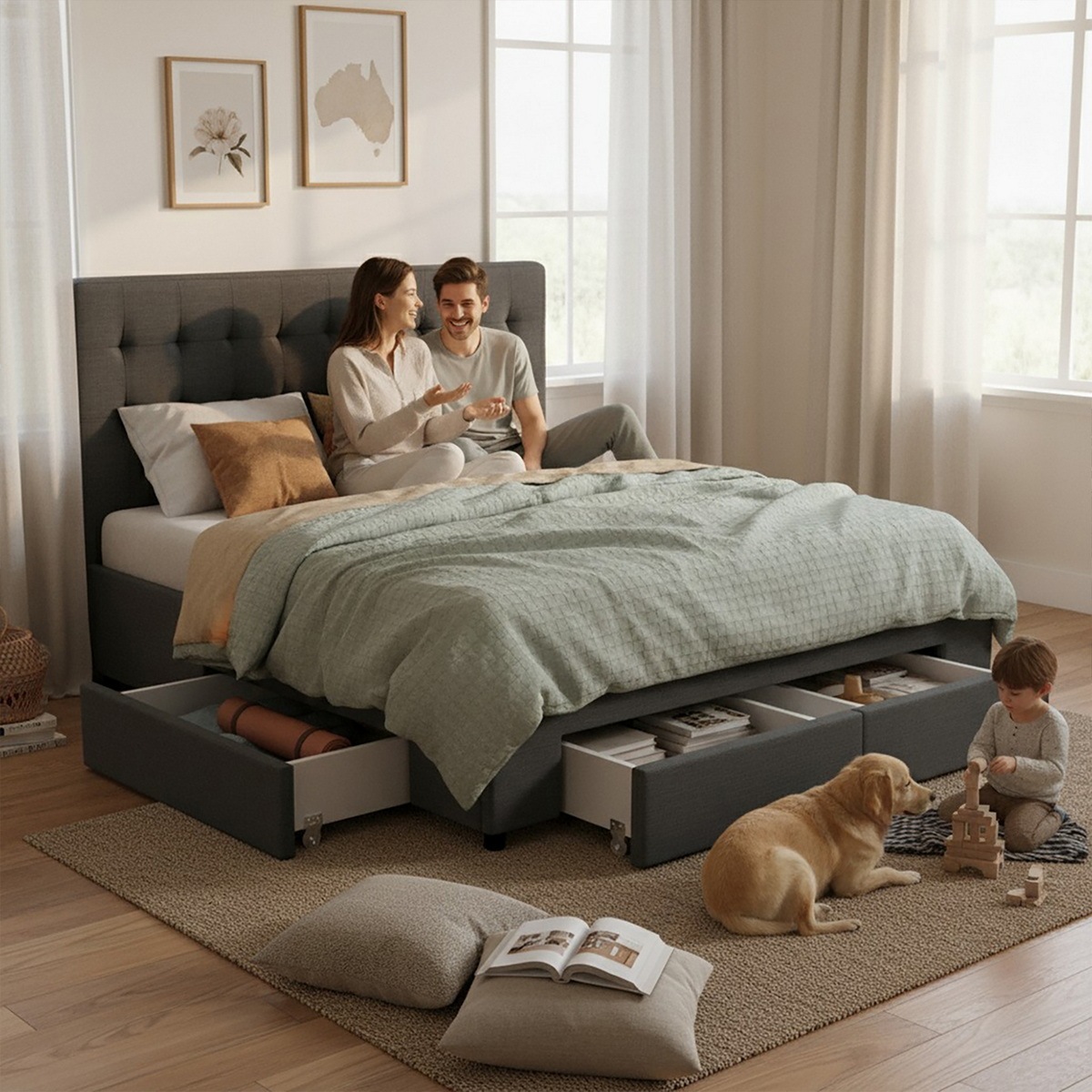 King Size Bed Frame Base Mattress With Storage Drawer Fabric Wooden Buy King Size Bed Frame 9350062134771