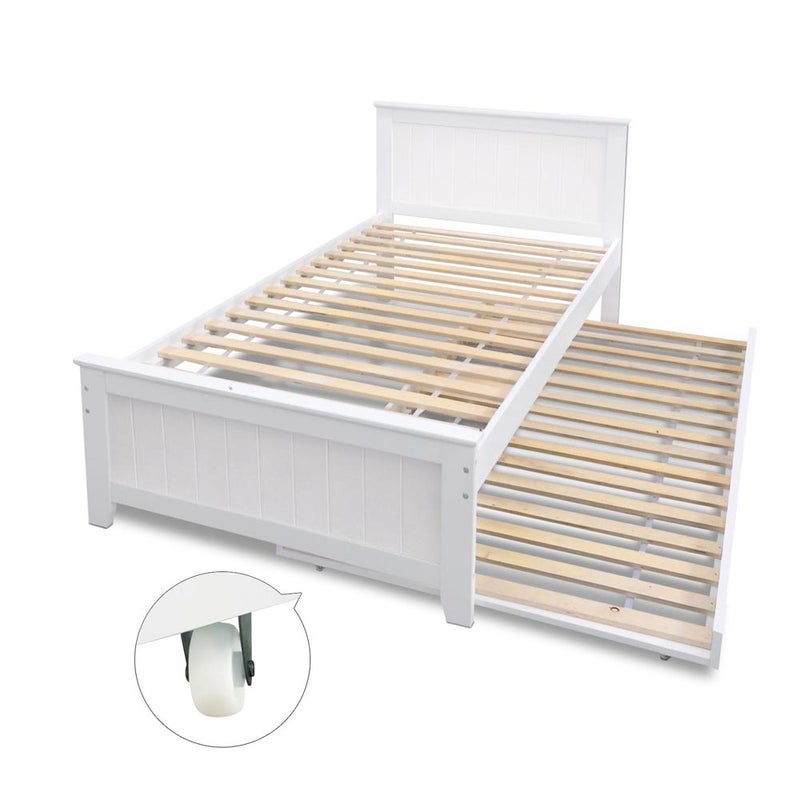 Artiss King Single Wooden Timber, King Single White Bed Frame With Trundle 2 Mattresses