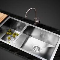 71X45CM Cefito Stainless Steel Sink Kitchen Basin Double Bowl Silver