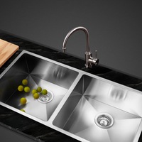 86X44CM Cefito Stainless Steel Sink Kitchen Basin Double Bowl Silver