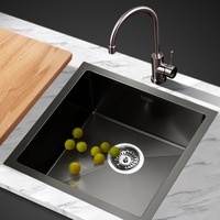 44X44CM Cefito Stainless Steel Sink Kitchen Basin Single Bowl Black