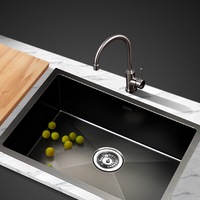 60X45CM Cefito Stainless Steel Sink Kitchen Basin Single Bowl Black