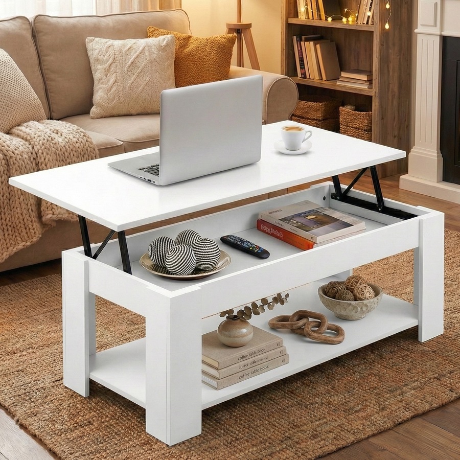 2-in-1 Artiss Coffee Table Lift-top White 98CM