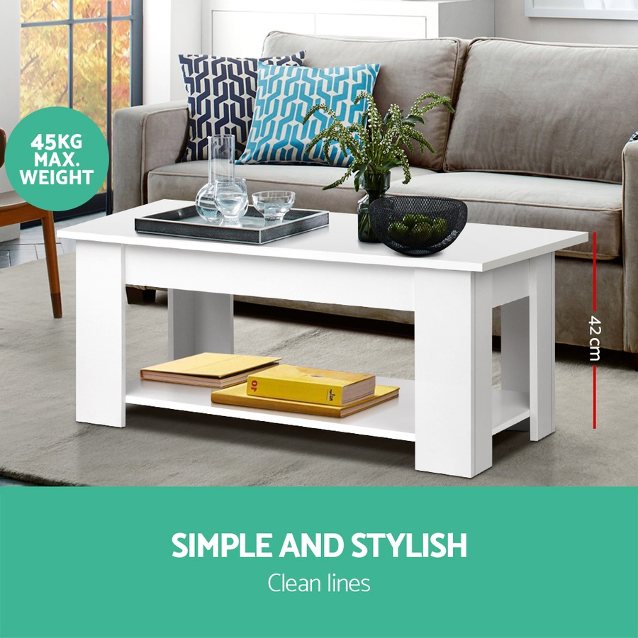 2-in-1 Artiss Coffee Table Lift-top White 98CM