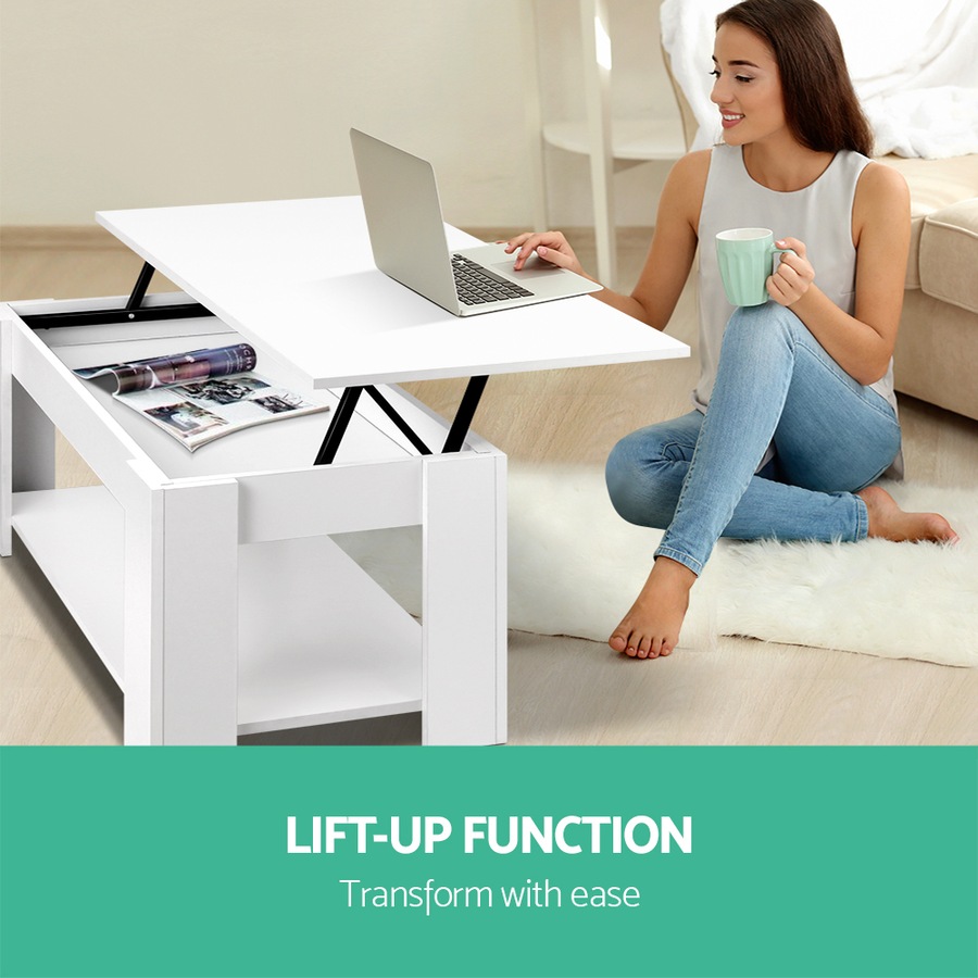 2-in-1 Artiss Coffee Table Lift-top White 98CM