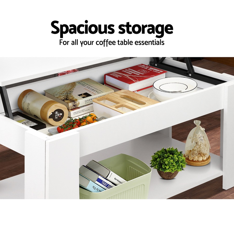 2-in-1 Artiss Coffee Table Lift-top White 98CM