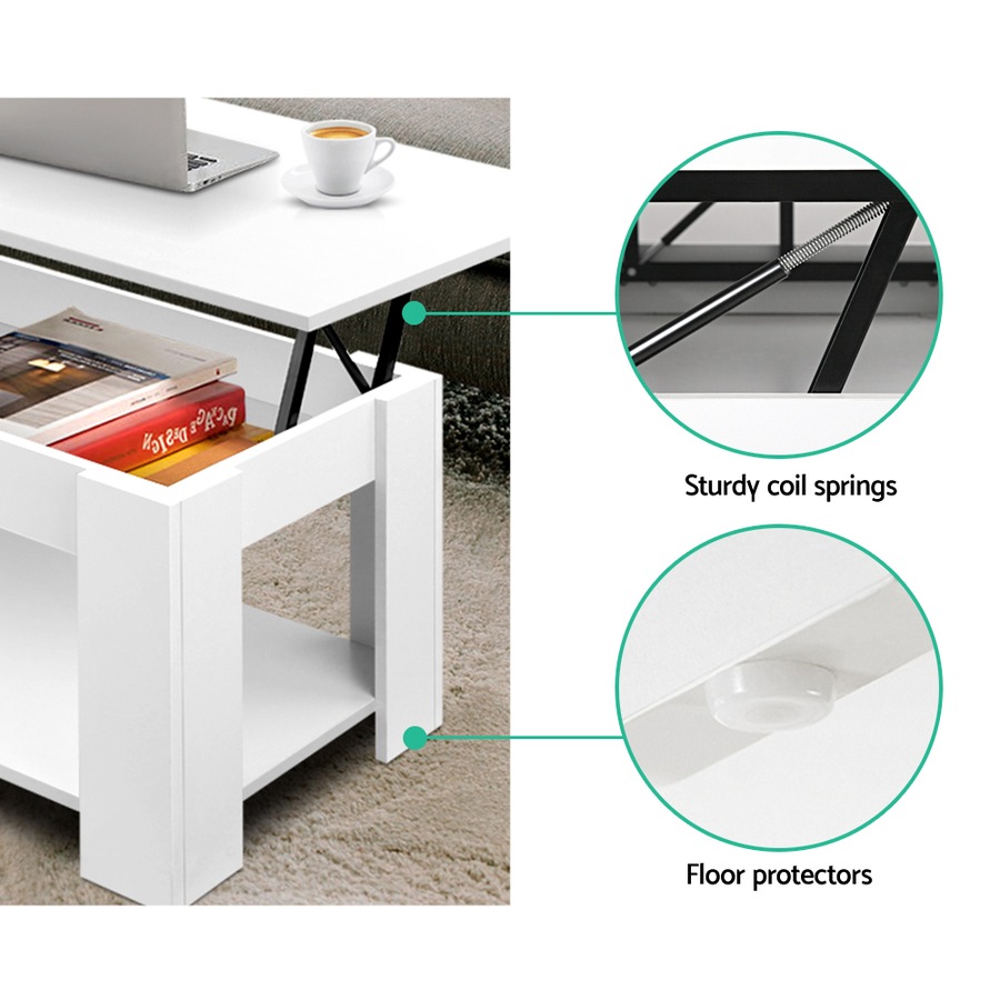 2-in-1 Artiss Coffee Table Lift-top White 98CM