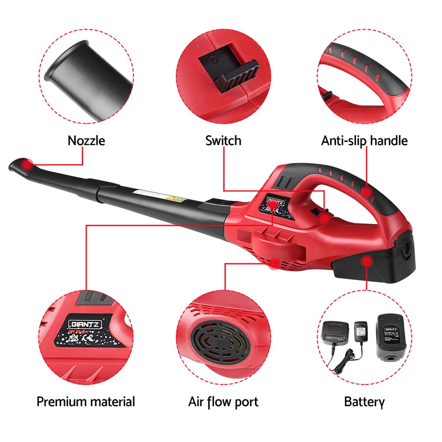 20V Giantz Cordless Leaf Blower Lithium Electric Battery Nozzles 2-Speed Garden