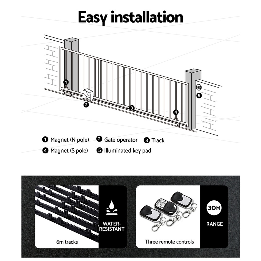 LockMaster Automatic Sliding Gate Opener Kit 20W Solar 6M 600KG