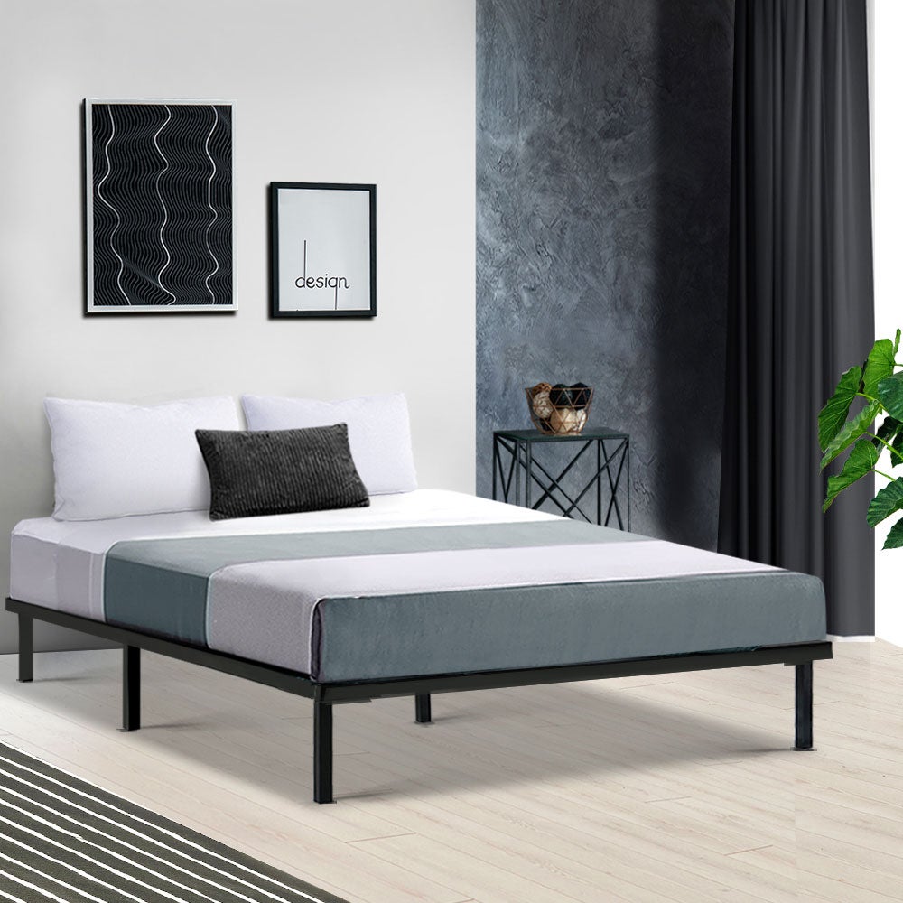Artiss Metal Bed Frame Bed Base Platform Black TED (Double, Queen)